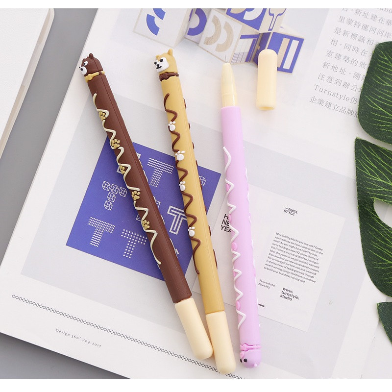 6 vnt Mielas gyvūnas lokys šunų katės šokoladinis gelio rašiklis 0,5 mm tušinukas juodos spalvos rašikliai Kanceliarinės prekės Biuro reikmenys A6757