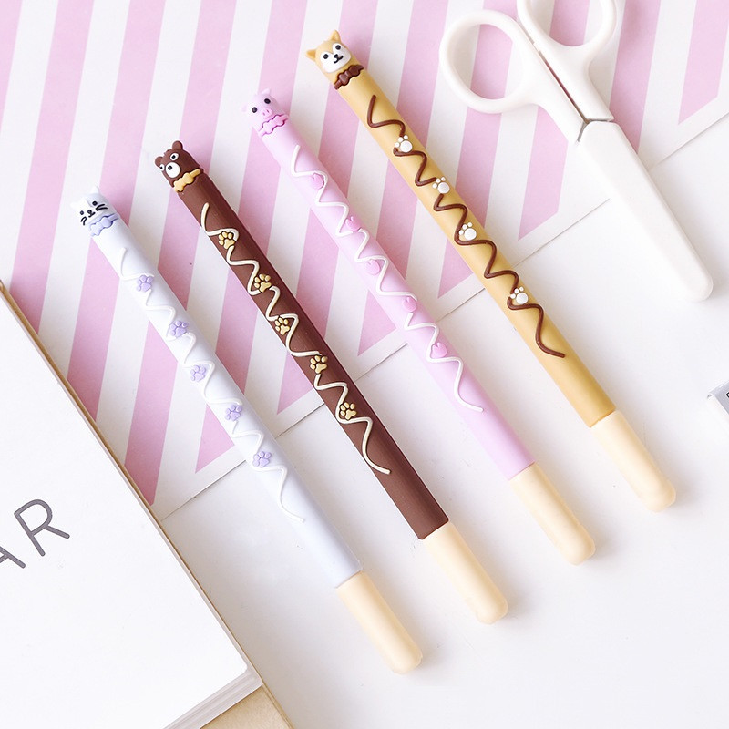 6 vnt Mielas gyvūnas lokys šunų katės šokoladinis gelio rašiklis 0,5 mm tušinukas juodos spalvos rašikliai Kanceliarinės prekės Biuro reikmenys A6757