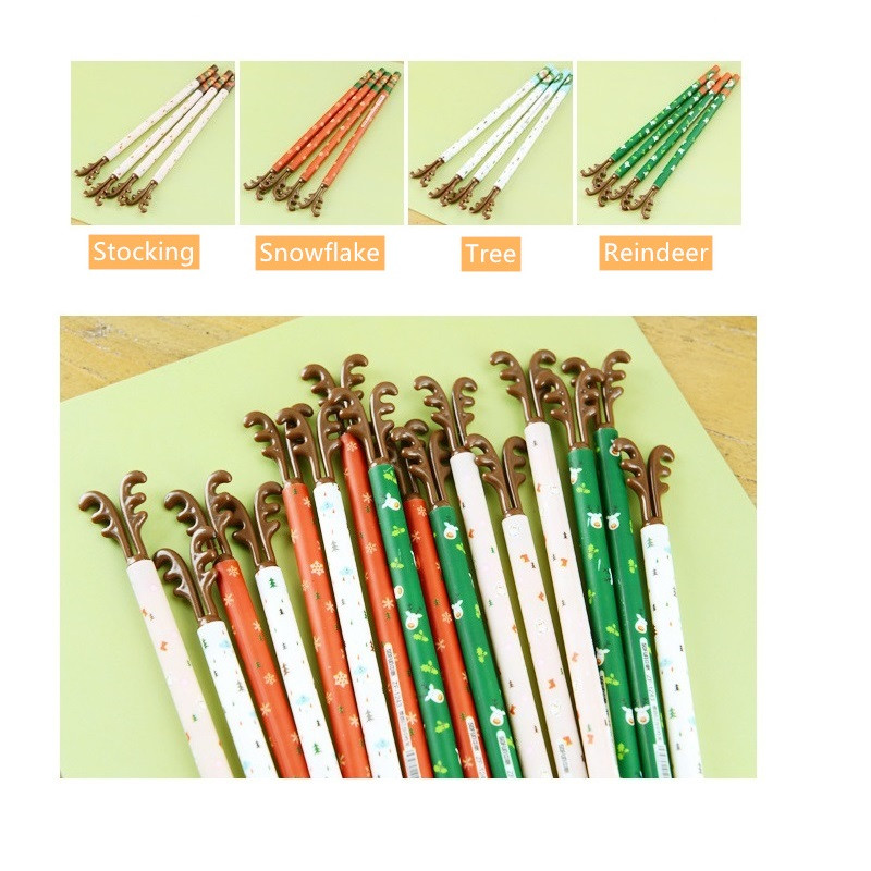 4 vnt. Linksmų Kalėdų Elk Point gelio rašikliai 0,5 mm rutuliniai juodos spalvos dekoravimo kojinės Dovana mokyklos vakarėliui A6845