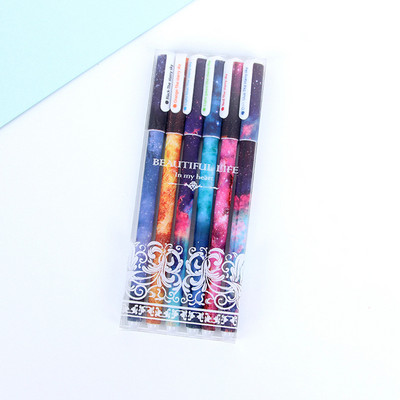 6 vnt kelių spalvų gelio rašiklių rinkinys Žvaigždžių spaudinių gėlių 0,5 mm ritininis rutulys, skirtas rašyti raštinės reikmenims Biuro reikmenys mokykloms A6244