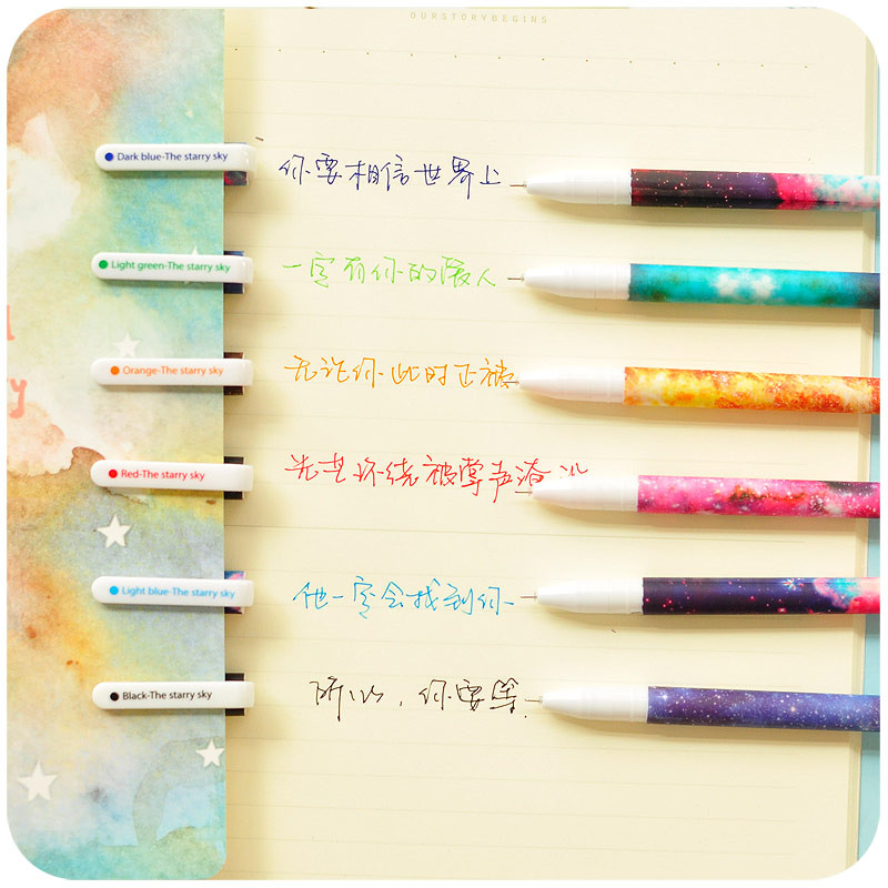 6 vnt kelių spalvų gelio rašiklių rinkinys Žvaigždžių spaudinių gėlių 0,5 mm ritininis rutulys, skirtas rašyti raštinės reikmenims Biuro reikmenys mokykloms A6244