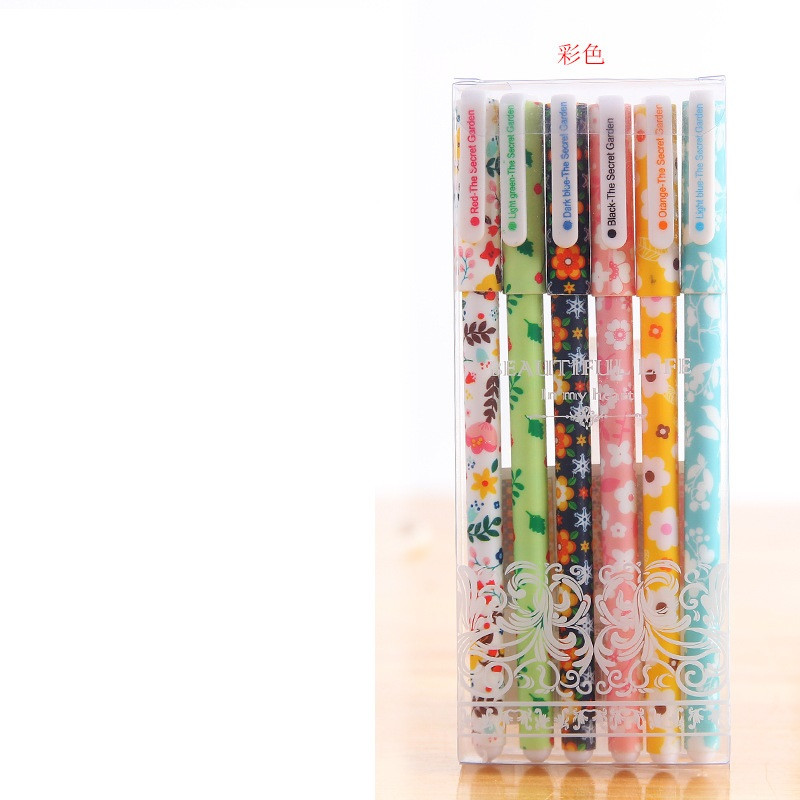 6 vnt kelių spalvų gelio rašiklių rinkinys Žvaigždžių spaudinių gėlių 0,5 mm ritininis rutulys, skirtas rašyti raštinės reikmenims Biuro reikmenys mokykloms A6244