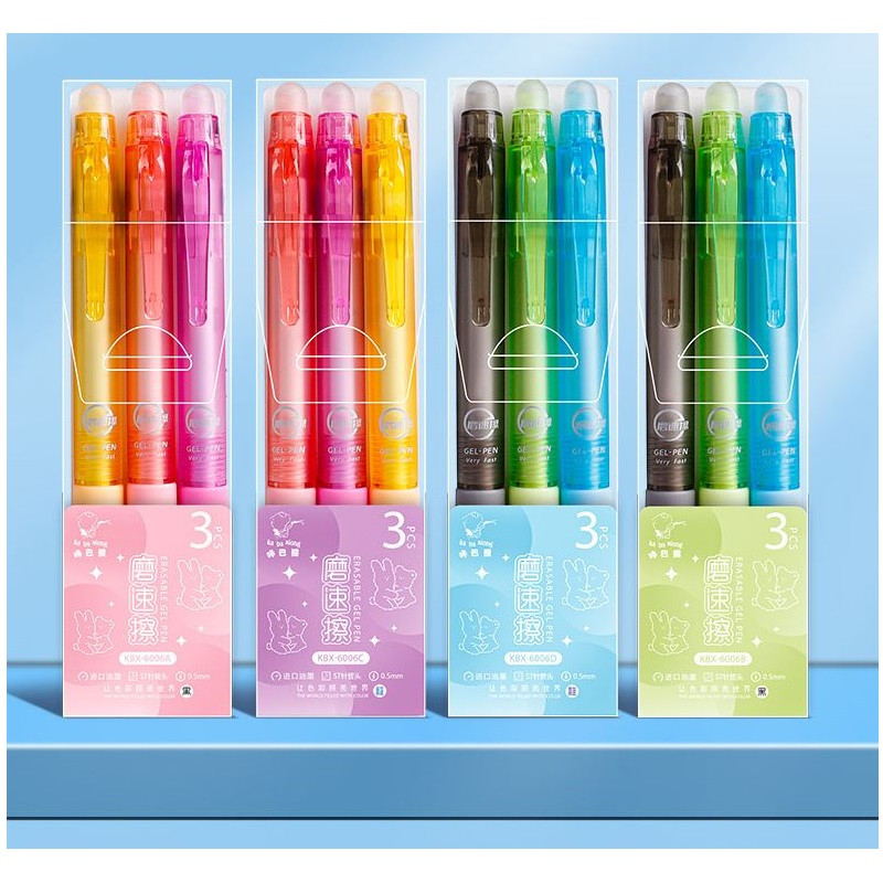 3 vnt. trinamų gelio rašiklių rinkinys, skaidrus želė statinė, 0,5 mm rutulinis mėlynas juodas rašalas, skirtas rašyti mokyklos biurui A7246