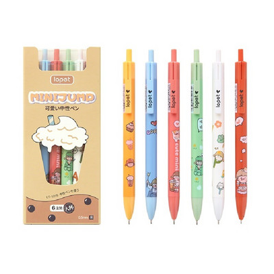 6vnt Minijump Cute Girl gelinių rašiklių rinkinys Animacinio dizaino 0,5 mm Tušinukai juodos spalvos gelio rašaliniai rašikliai, skirti rašyti biuro mokyklai A6120