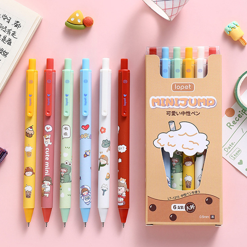 6vnt Minijump Cute Girl gelinių rašiklių rinkinys Animacinio dizaino 0,5 mm Tušinukai juodos spalvos gelio rašaliniai rašikliai, skirti rašyti biuro mokyklai A6120