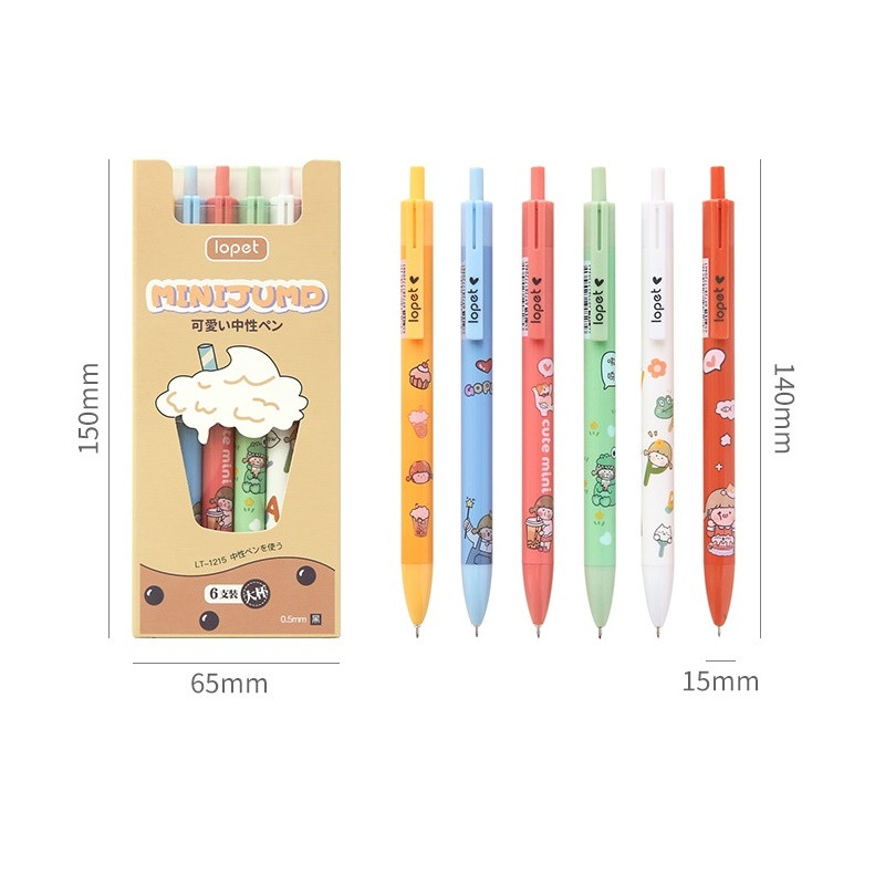 6vnt Minijump Cute Girl gelinių rašiklių rinkinys Animacinio dizaino 0,5 mm Tušinukai juodos spalvos gelio rašaliniai rašikliai, skirti rašyti biuro mokyklai A6120