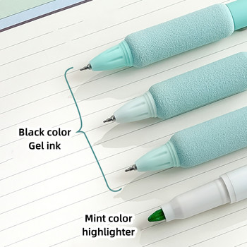 4 τεμ. Cheese Mint Gel Pens & Highlighter Set 0,5mm Ballpoint Black Ink & Color Marker for Writing A7456