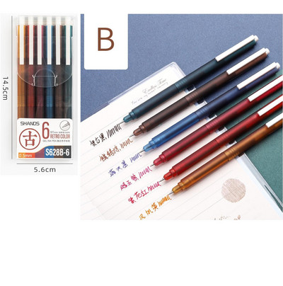 6 vnt Retro spalvos gelio rašalo rašalo rinkinys 0,5 mm rutulinio antgalio matinis korpusas baltas spaustuko įdėklo žymeklis Piešimo parašas mokykliniai reikmenys A6781