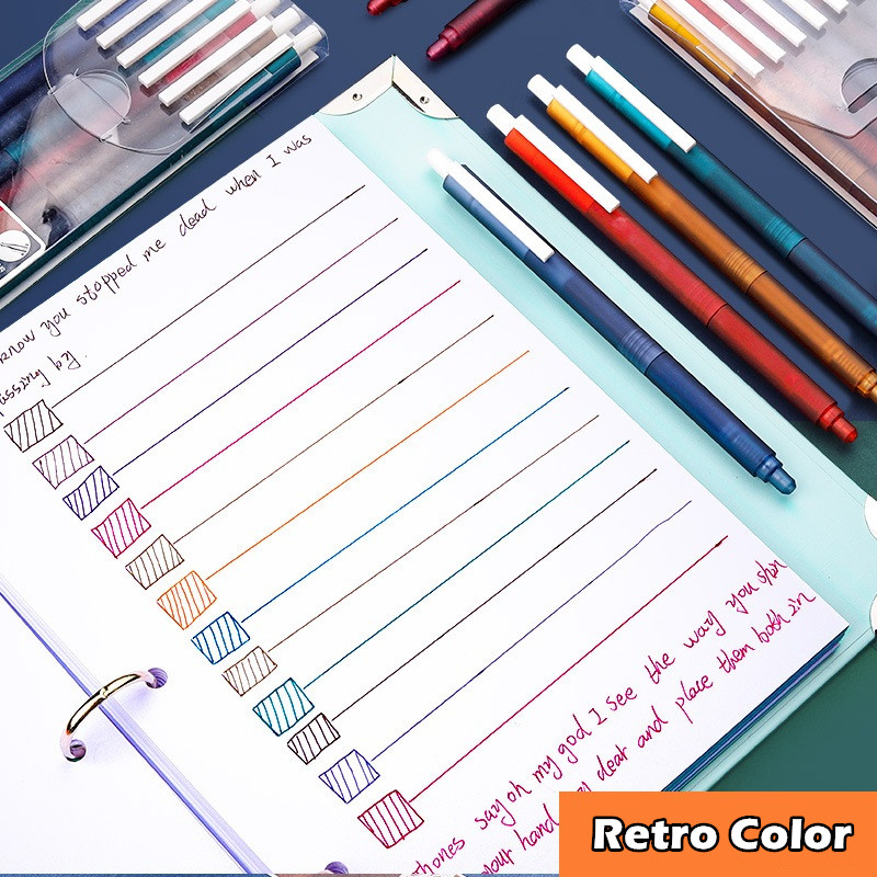 6 vnt Retro spalvos gelio rašalo rašalo rinkinys 0,5 mm rutulinio antgalio matinis korpusas baltas spaustuko įdėklo žymeklis Piešimo parašas mokykliniai reikmenys A6781