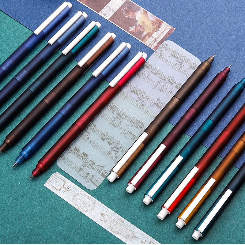 6 vnt Retro spalvos gelio rašalo rašalo rinkinys 0,5 mm rutulinio antgalio matinis korpusas baltas spaustuko įdėklo žymeklis Piešimo parašas mokykliniai reikmenys A6781