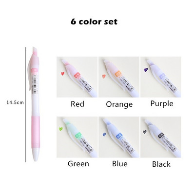 6 vnt. greitai džiūstantis gelio rašalo rašalo rinkinys, paspaudimo tipas, 0,5 mm tušinukai, rašomasis įdėklas, žymeklis raštinės reikmenys biuro mokykla A6456