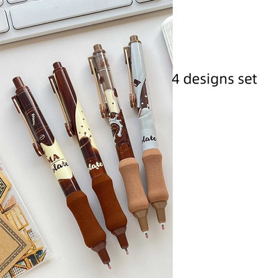 4 vnt šokoladinių gelio rašiklių rinkinys, minkštas laikantis 0,5 mm rutulinio juodo rašalo rašalo biuro mokykla A7389