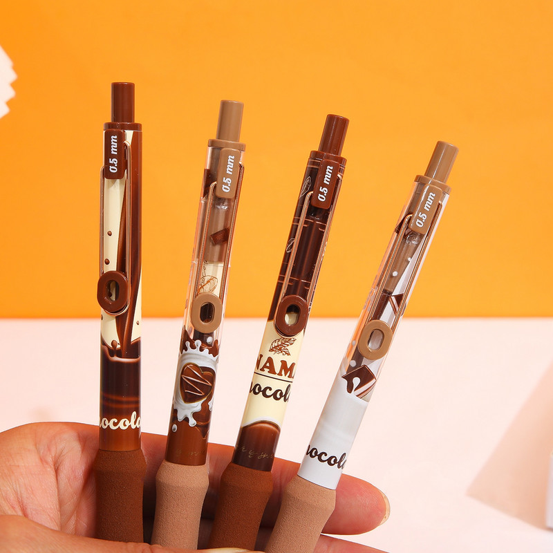 4 vnt šokoladinių gelio rašiklių rinkinys, minkštas laikantis 0,5 mm rutulinio juodo rašalo rašalo biuro mokykla A7389