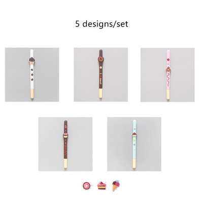 5 бр. Шоколадова бисквитена химикалка Гел химикалка Сладки понички Химикалки за торта Черно цветно мастило Офис училище A6710