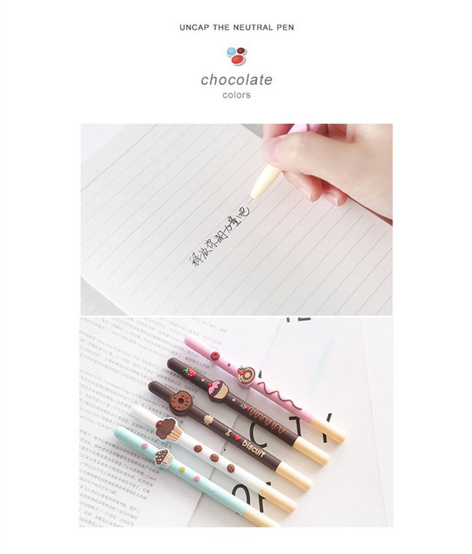 5 бр. Шоколадова бисквитена химикалка Гел химикалка Сладки понички Химикалки за торта Черно цветно мастило Офис училище A6710