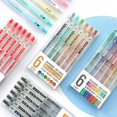 6 vnt sulčių spalvos paspaudimo tipo gelio rašalo rašiklio rinkinys Retro Morandi Macaron Metallic Colors Liner Marker Journal Piešimo mokykla A6780