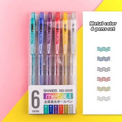 6 vnt sulčių spalvos paspaudimo tipo gelio rašalo rašiklio rinkinys Retro Morandi Macaron Metallic Colors Liner Marker Journal Piešimo mokykla A6780