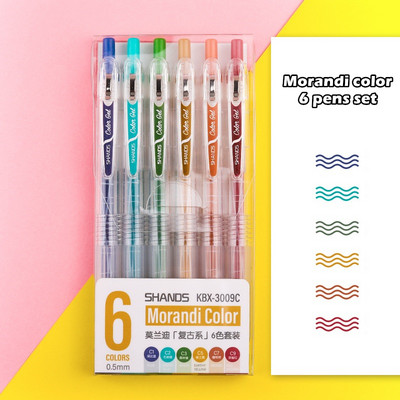 6 vnt sulčių spalvos paspaudimo tipo gelio rašalo rašiklio rinkinys Retro Morandi Macaron Metallic Colors Liner Marker Journal Piešimo mokykla A6780
