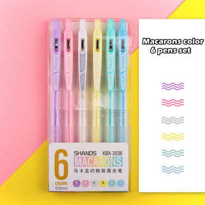 6 vnt sulčių spalvos paspaudimo tipo gelio rašalo rašiklio rinkinys Retro Morandi Macaron Metallic Colors Liner Marker Journal Piešimo mokykla A6780