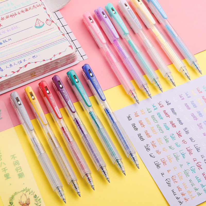 6 vnt sulčių spalvos paspaudimo tipo gelio rašalo rašiklio rinkinys Retro Morandi Macaron Metallic Colors Liner Marker Journal Piešimo mokykla A6780