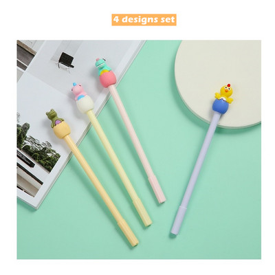 4 vnt Baby Pets gelio rašiklio rinkinys Mieli dinozaurų vienaragiai vištienos rašikliai Tušinukai 0,5 mm juodos spalvos rašalas Naujovė Kanceliarinės prekės mokykla A6859