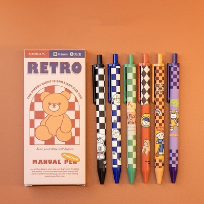 6db Retro Bear gél toll készlet 0,5 mm-es golyóstoll fekete színes tinta irodai iskolához A7360