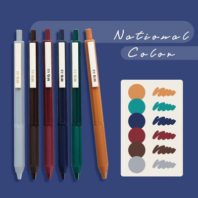 6 τμχ National Color Gel Pens Ink Set Quick Dry Retro Colors 0,5mm Roller Ball Pen Writing Liner School Journal A6603