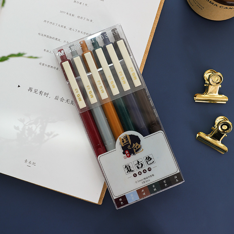 6 komada Nacionalne gel olovke u boji Set brzosušećih retro boja 0,5 mm Roler hemijska olovka Marker za pisanje Školski dnevnik A6603