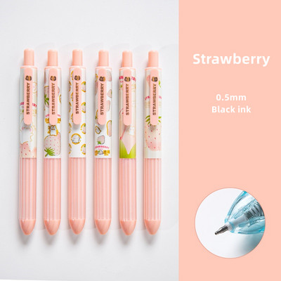 6 vnt animacinių filmų gelio rašiklių rinkinys mielas triušis meškiukas persikas 0,5 mm smulkios spalvos juodos spalvos rašalas, skirtas rašyti biuro mokyklai A7232