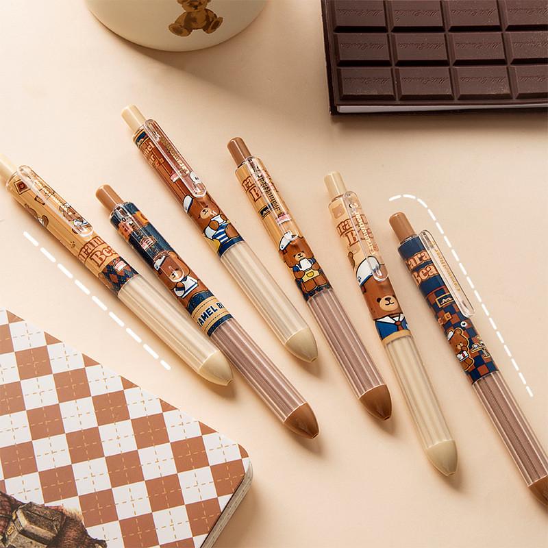 6 vnt animacinių filmų gelio rašiklių rinkinys mielas triušis meškiukas persikas 0,5 mm smulkios spalvos juodos spalvos rašalas, skirtas rašyti biuro mokyklai A7232