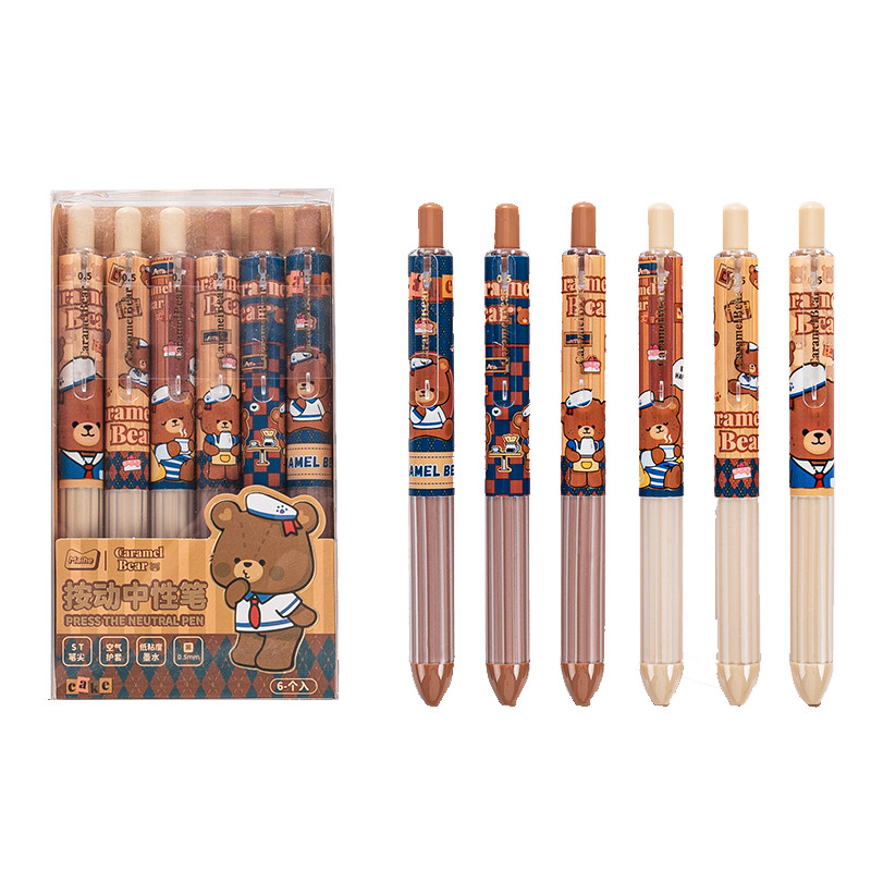 6 vnt animacinių filmų gelio rašiklių rinkinys mielas triušis meškiukas persikas 0,5 mm smulkios spalvos juodos spalvos rašalas, skirtas rašyti biuro mokyklai A7232