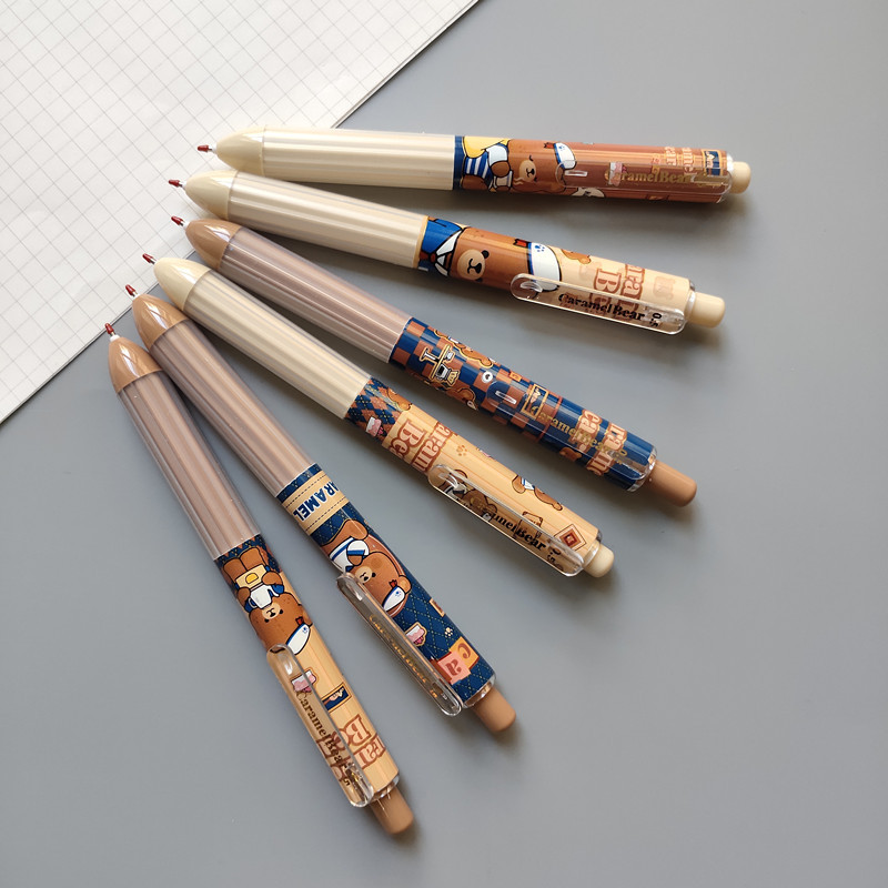 6 vnt animacinių filmų gelio rašiklių rinkinys mielas triušis meškiukas persikas 0,5 mm smulkios spalvos juodos spalvos rašalas, skirtas rašyti biuro mokyklai A7232