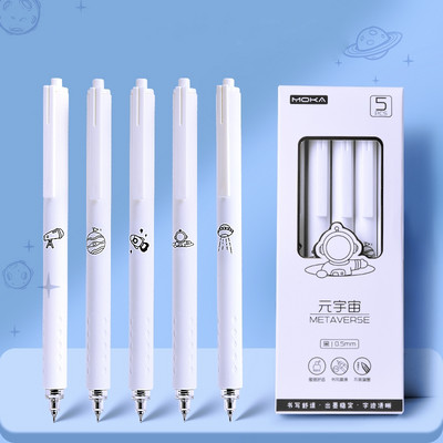 5 vnt gelio rašalo rašiklių rinkinys Rožių žiedų sūris Bear Moonlight Metaverse 0,5 mm rutulinio taško juodos spalvos rašymui A7449