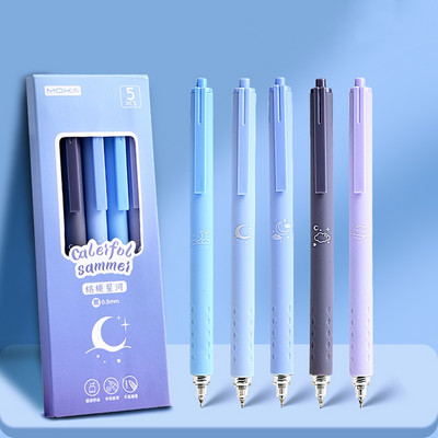 5 vnt gelio rašalo rašiklių rinkinys Rožių žiedų sūris Bear Moonlight Metaverse 0,5 mm rutulinio taško juodos spalvos rašymui A7449