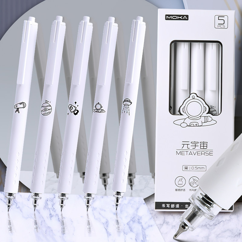 5 vnt gelio rašalo rašiklių rinkinys Rožių žiedų sūris Bear Moonlight Metaverse 0,5 mm rutulinio taško juodos spalvos rašymui A7449