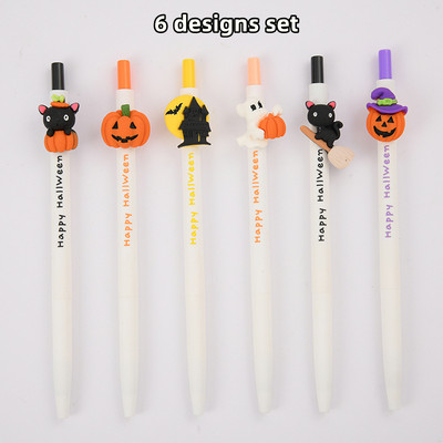 6db Happy Halloween gél toll szett Ghost Pumpkin Party ajándék kellékek 0,5 mm-es golyóstoll fekete színes tinta Iskola A7230