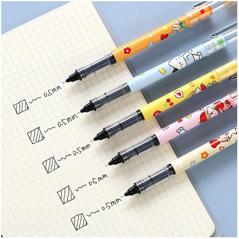 Set de 6 pixuri cu gel de desene animate cu rață drăguță, prieteni animale, fructe, 0,5 mm, cerneală, culoare neagră, birou, școală A6890