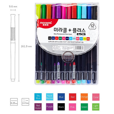 12vnt Monami 0.25mm Ultra Fine Liner Color Skyst Rašalo rašiklių rinkinys Nepermanentinis trikampis meninis piešinys 4034 Fineliner School A6740