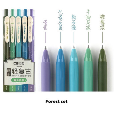 5 vnt Vintage rašalinis rašiklis Tušinukas 0,5 mm Erdvus mėlynas Tamsiai žalias ruda raudona spalva ritininiai tušinukai Marker Liner Kanceliarinės prekės School A6655