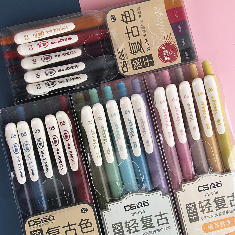 5 vnt Vintage rašalinis rašiklis Tušinukas 0,5 mm Erdvus mėlynas Tamsiai žalias ruda raudona spalva ritininiai tušinukai Marker Liner Kanceliarinės prekės School A6655