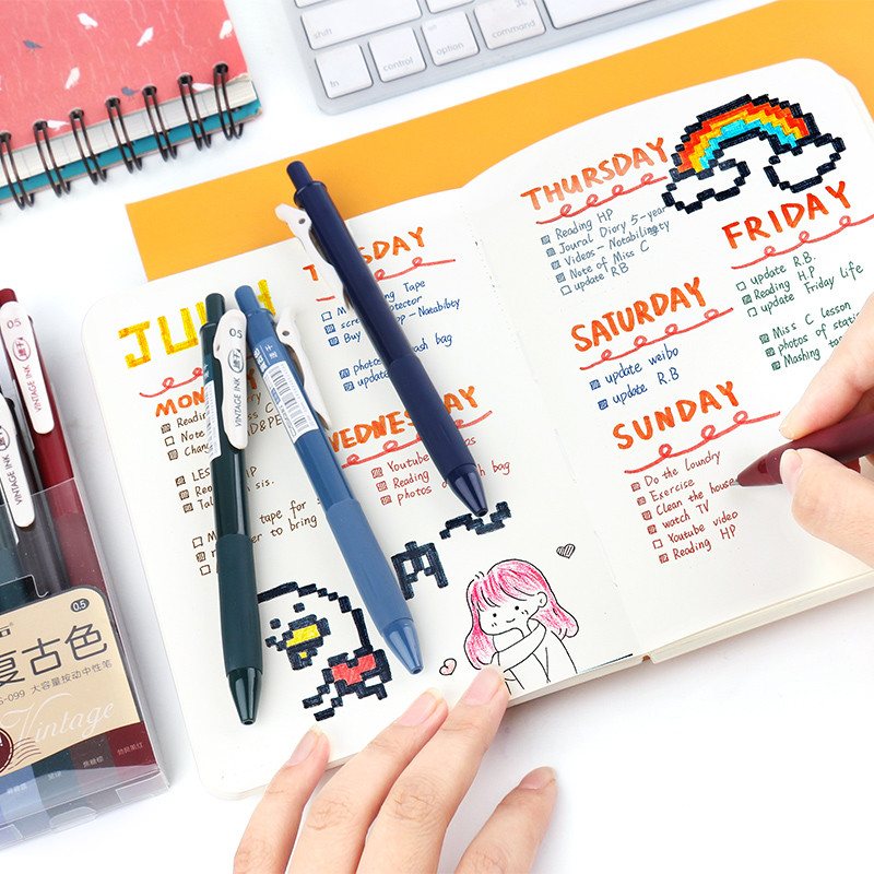 5 vnt Vintage rašalinis rašiklis Tušinukas 0,5 mm Erdvus mėlynas Tamsiai žalias ruda raudona spalva ritininiai tušinukai Marker Liner Kanceliarinės prekės School A6655