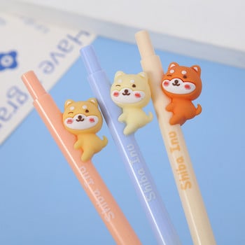 3 τεμ Shiba Inu Gel στυλό μελάνι Σετ Cute Cartoon Dog 0,5mm Ballpoint Μαύρο Χρώμα για Γράψιμο A7485