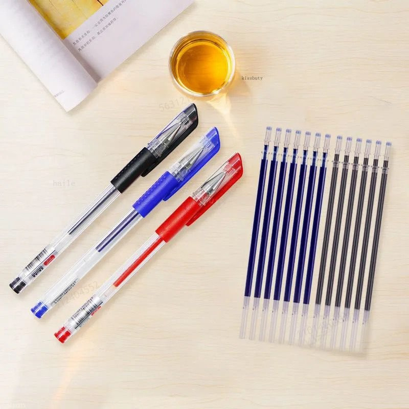 22 tk / komplekt geelpliiats must/sinine tint 0,38/0,5/0,7 mm täitmine vardad Geelpliiats koolikontori eksamitarbed Kirjatarbed pastapliiatsid