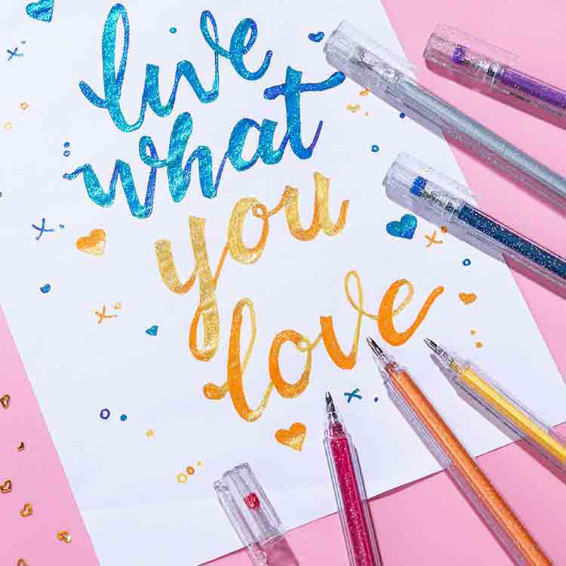 8 spalvos / rinkinys blizgantis rašiklis paryškinantis spalvas keičiantis blykstės žymeklis Geliniai rašikliai Piešimas Iškarpų albumas Albumas Žurnalas „Pasidaryk pats“ raštinės reikmenų mokykla