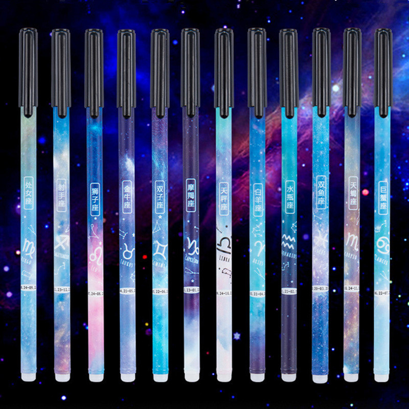 12 vnt. „Constellation“ ištrinamas gelio rašiklis, naujovė, 0,5 mm žvaigždėtas juodas rašalas vaikams Dovanų mokiniams raštinės reikmenys mokykloms rašymo biuro reikmenys