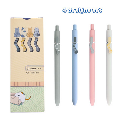 4vnt/komplektas Slepiamas katės gelio rašiklis animacinio dizaino 0,5 mm rutulinio taško juodo rašalo parašas Kawaii Office School Stacionarus F6602