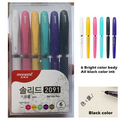 6kom Monami Good Writing Gel Ink Pen Set Pastel Color Barrel 0.5mm Black Pens of Office Signature School Supplies F6119