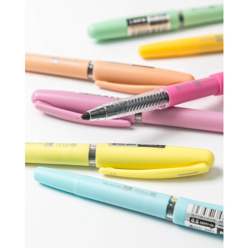 6kom Monami Good Writing Gel Ink Pen Set Pastel Color Barrel 0.5mm Black Pens of Office Signature School Supplies F6119
