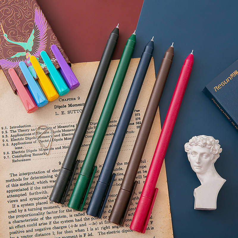 5 vnt Retro Color gelio rašalo rašalo rinkinys 0,5 mm tušinukas dienoraščio piešimui rašyti raštinės reikmenys Biuro mokykla F6248