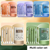 Set de 6 pixuri pentru scris, 0,5 mm, cerneală gel de culoare neagră și marcator de evidențiere color retro, birou, școală FC7200